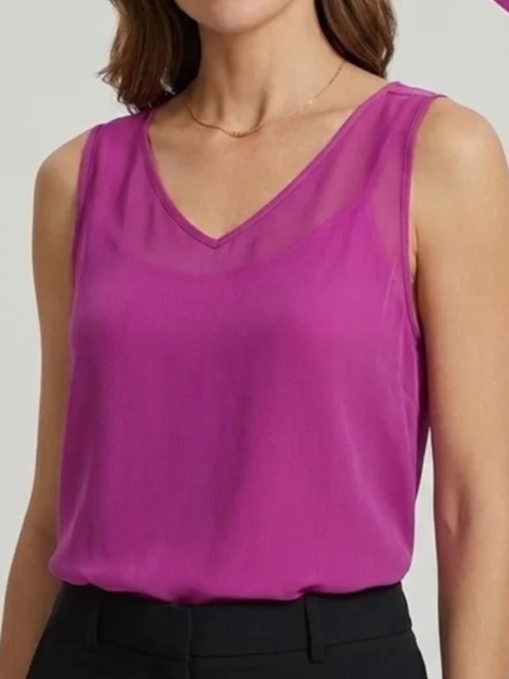 Polo by Ralph Lauren 100% Silk Hot Pink Magenta V-Neck Sleeveless Sheer Camisole